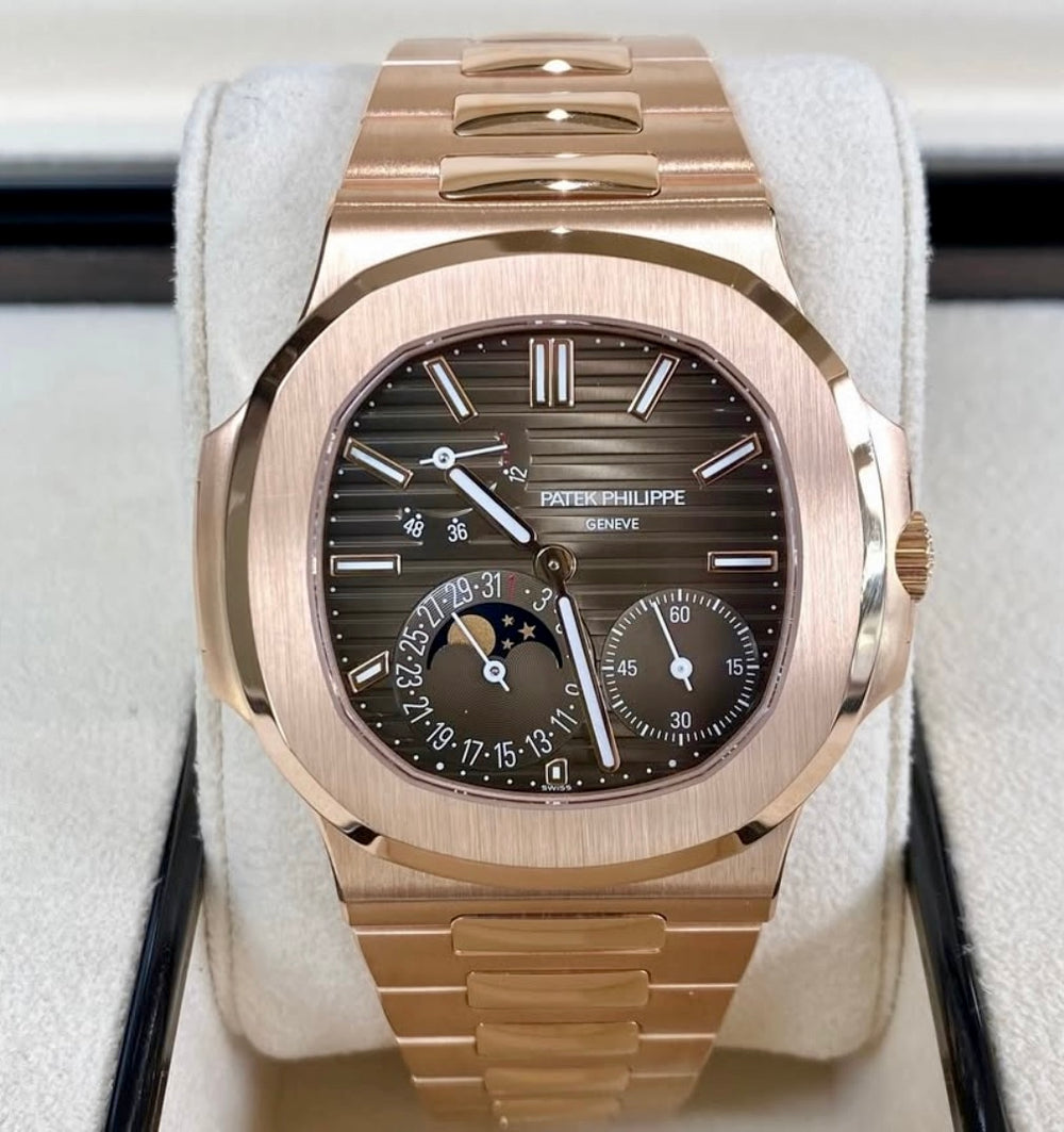 Patek Philippe Nautilus 5712 slash 1R-001 in rose gold with moon phases and power reserve