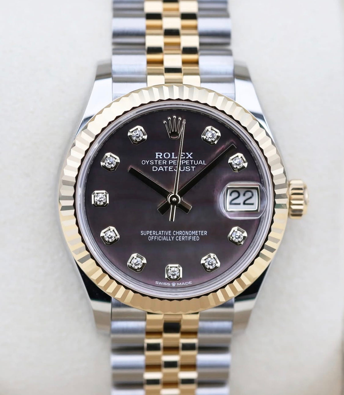 Rolex Datejust reference 278273 with mother-of-pearl dial, steel case and yellow-gold bezel