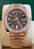 Rolex Day-Date 40 Chocolate Baguette Dial Factory Diamond Bezel 228345RBR