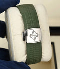 Patek Philippe Aquanaut 5168G-010 clasp and green composite strap detail