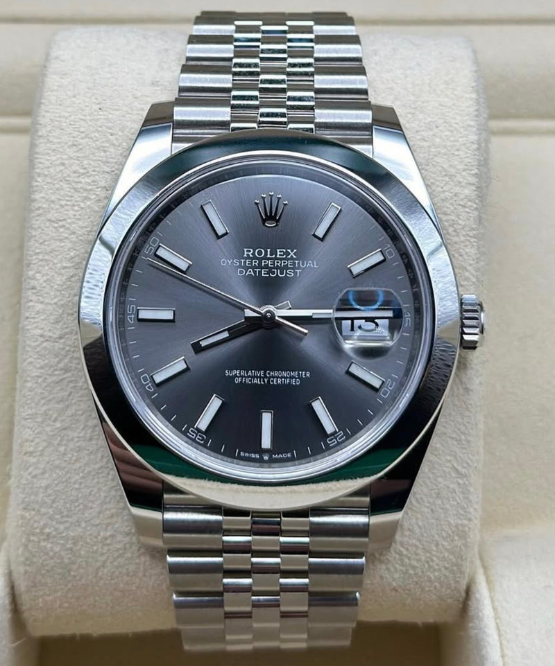 Rolex Datejust 41 reference 126300 with slate dial, smooth bezel and Jubilee bracelet