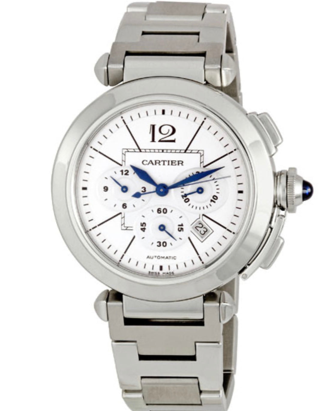 Cartier Pasha de Cartier 42 Chronograph W31085M7 silver dial — front view