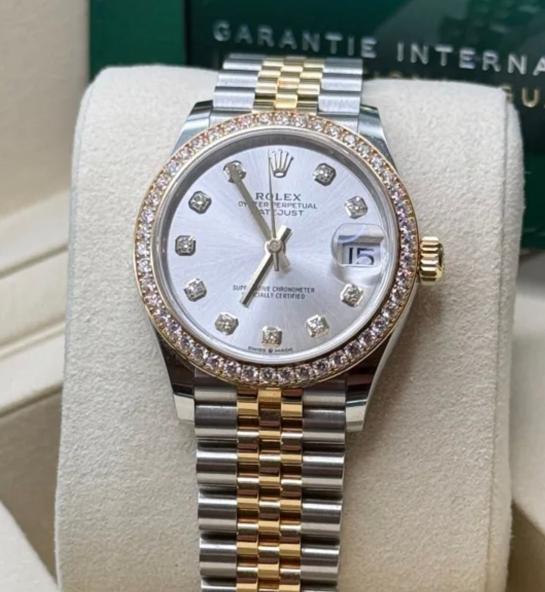 Rolex Steel and Yellow Gold Datejust 31 Watch - Diamond Bezel - Silver Diamond Dial - Jubilee Bracelet - 278383RBR sdj