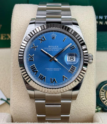 Rolex Steel and White Gold Rolesor Datejust 41 Watch - Fluted Bezel - Blue Roman Dial - Oyster Bracelet - 126334