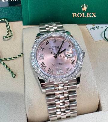 Rolex Steel Datejust 36 Factory Diamond Bezel - Pink Diamond Roman VI and IX Dial 126284RBR UNWORN 2026