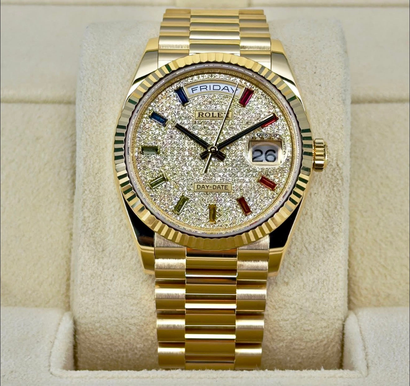 Rolex Day-Date 36 Pavé Diamond Rainbow 128238-0051