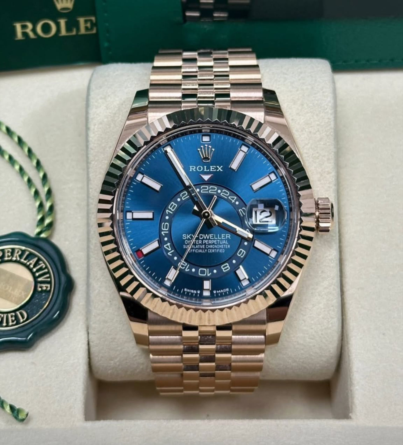 Rolex Sky-Dweller 42mm Blue-Green Dial Fluted Bezel Jubilee Bracelet - 336935 | 2024 Model