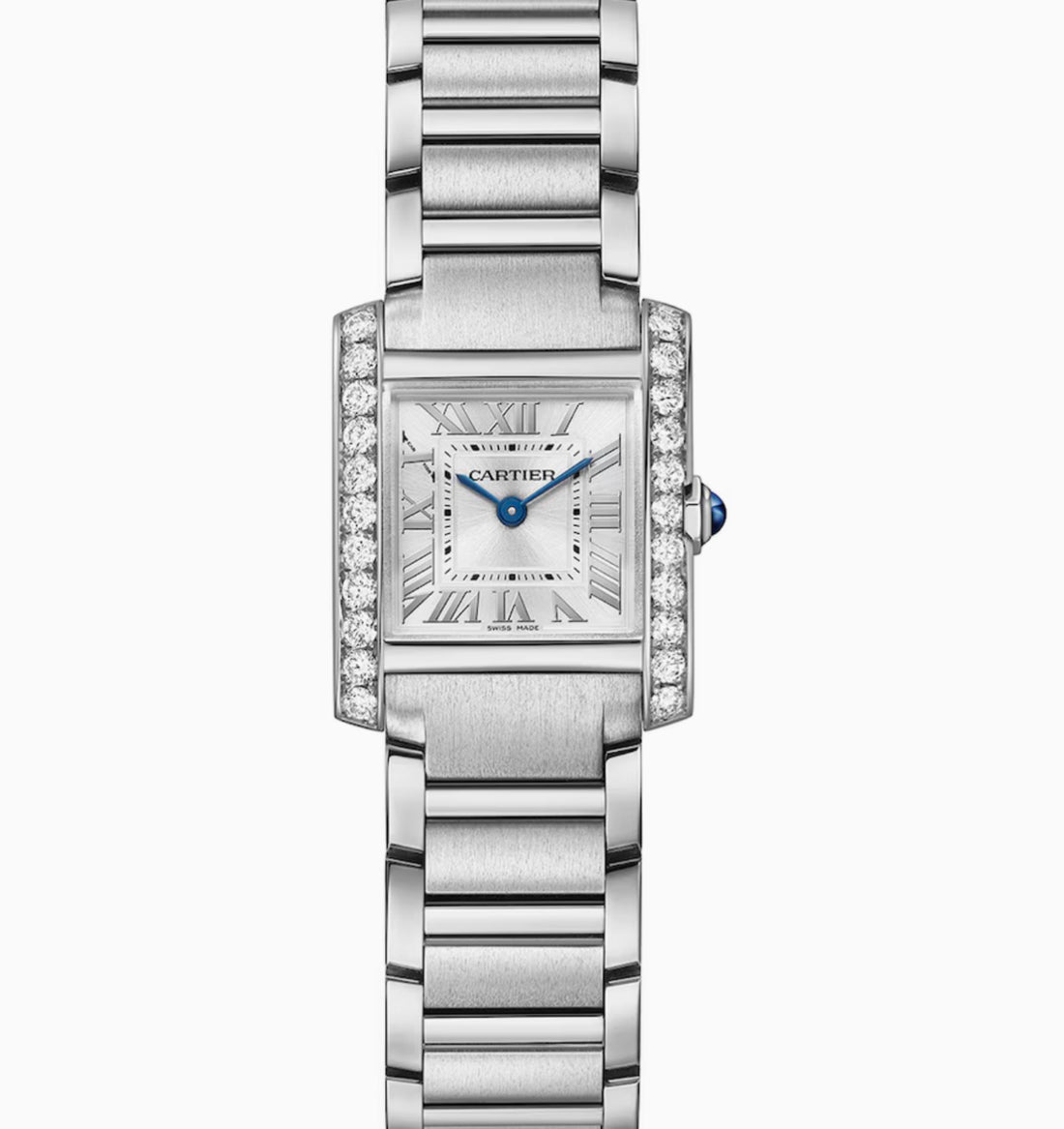 Cartier Tank Française Small diamond-set steel watch W4TA0020 — front view