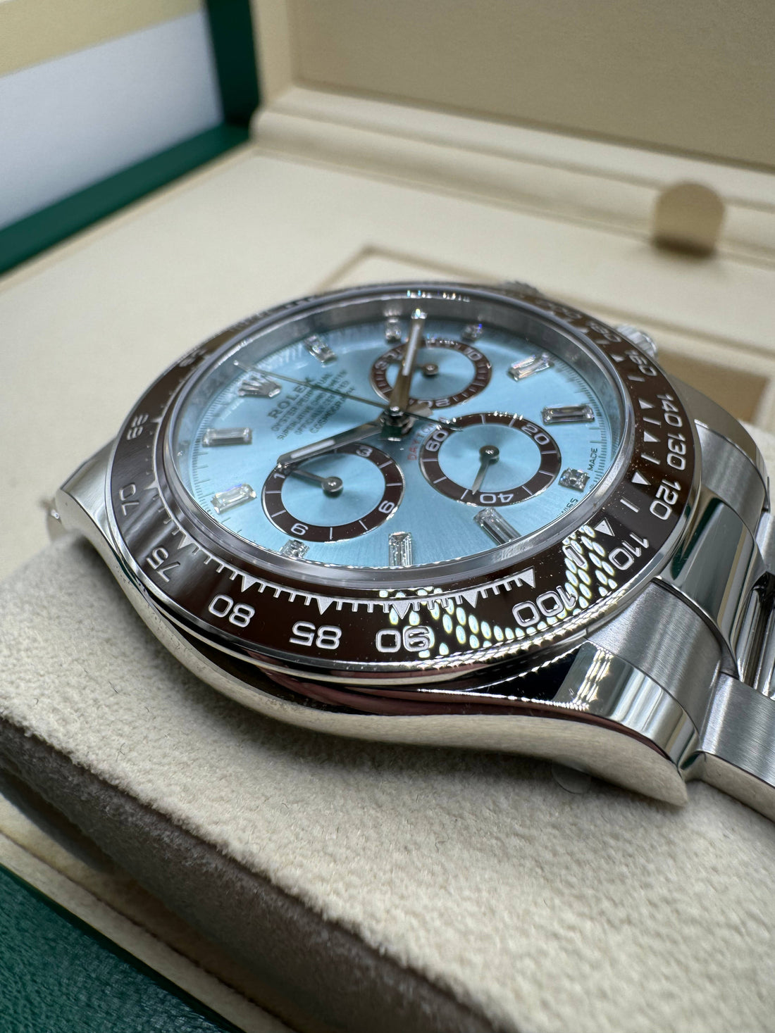 UNWORN 2025 Rolex Platinum Daytona 40mm, Ice Blue Baguette Dial Reference: 126506