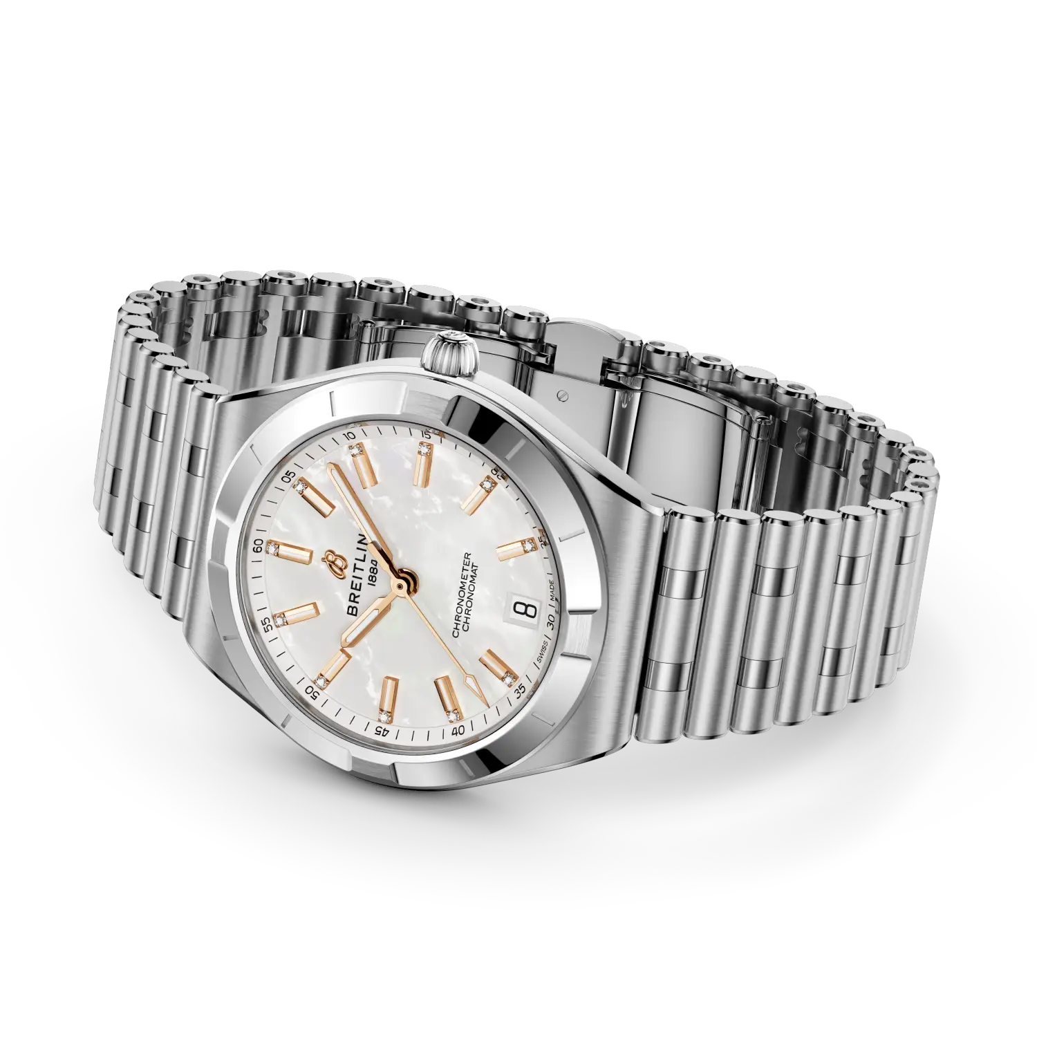 Breitling Chronomat Automatic 36 reference A10320101A1A1 with Mother-of-pearl dial, Stainless steel case, strap, bracelet or strap configuration view