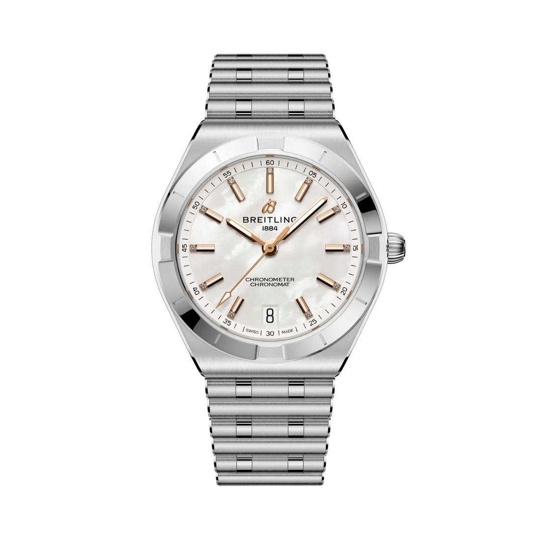 Breitling Chronomat Automatic 36 reference A10320101A1A1 with Mother-of-pearl dial, Stainless steel case, strap, front view