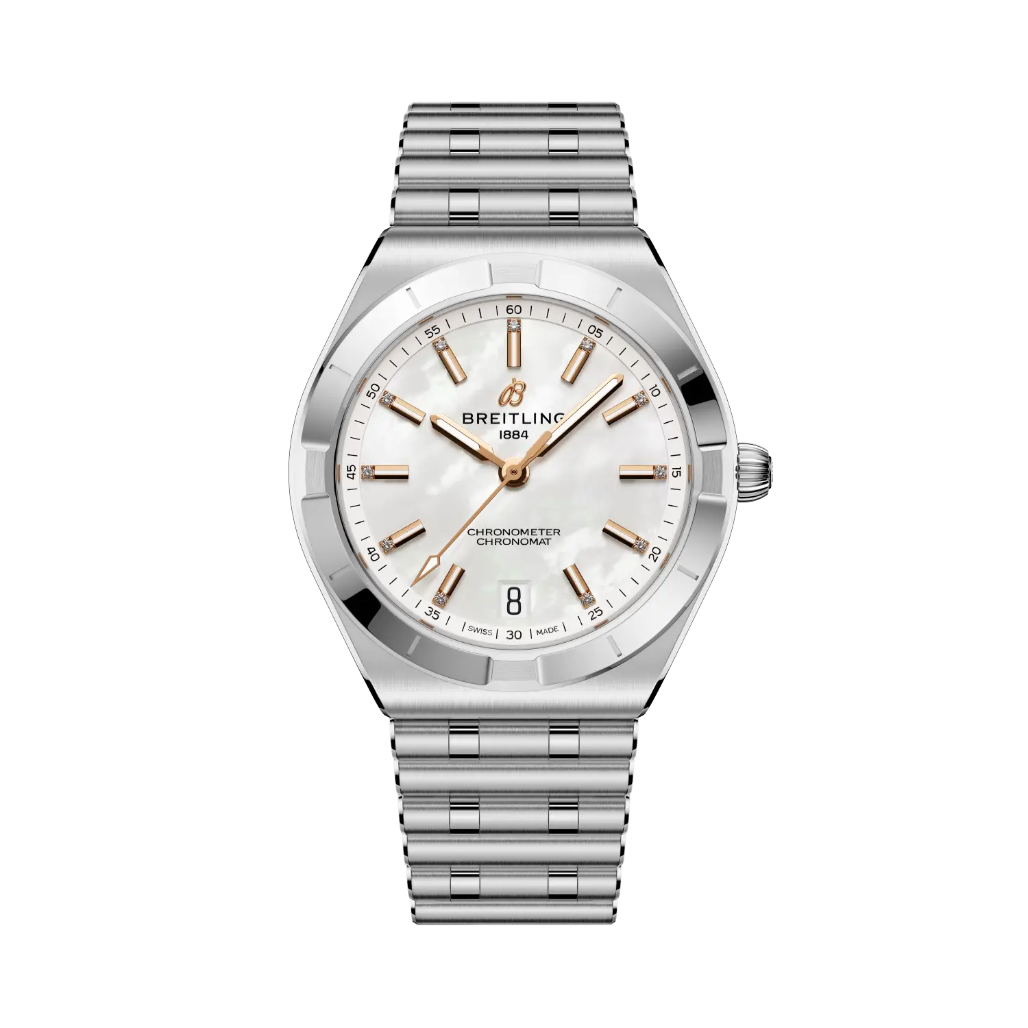 Breitling Chronomat Automatic 36 reference A10320101A1A1 with Mother-of-pearl dial, Stainless steel case, strap, front view