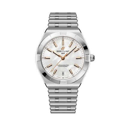 Breitling Chronomat Automatic 36 reference A10320101A1A1 with Mother-of-pearl dial, Stainless steel case, strap, front view