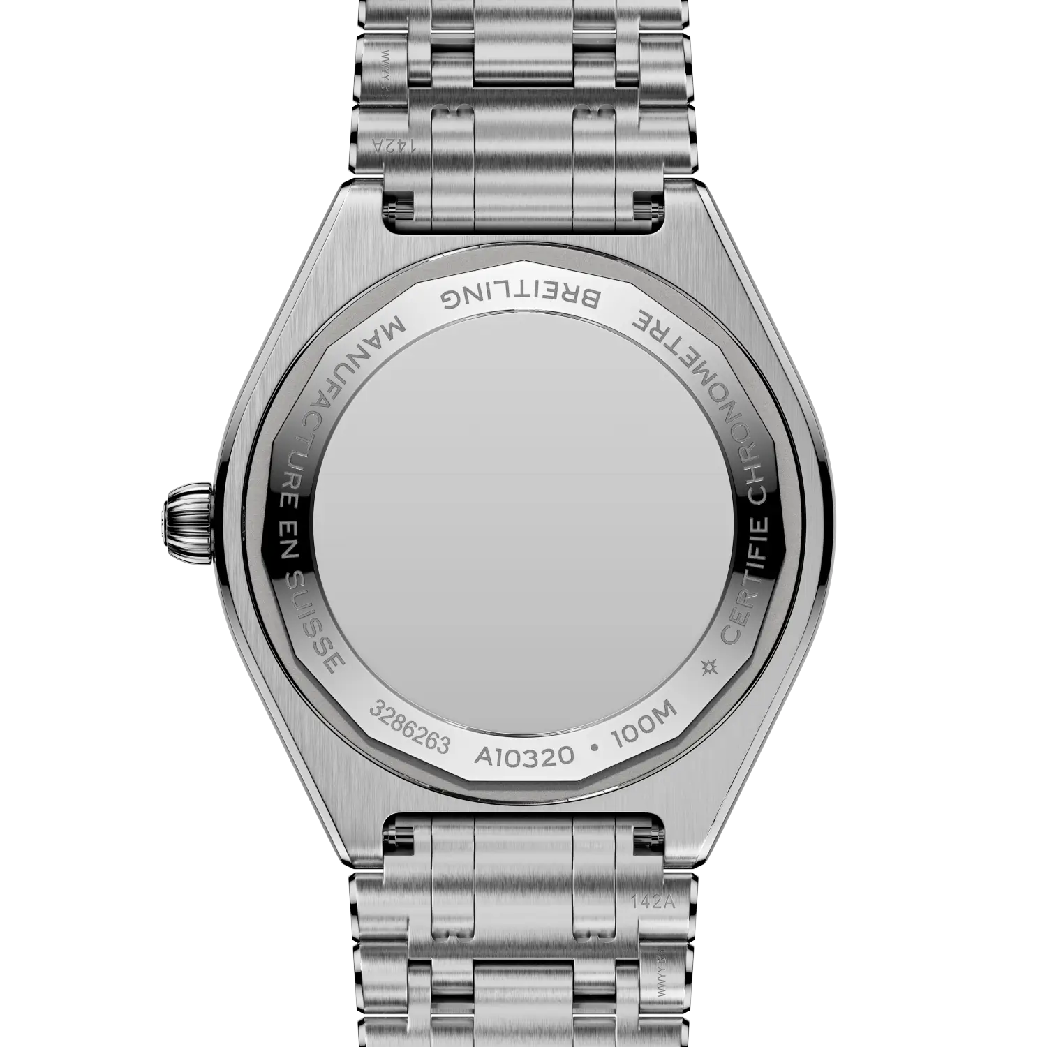 Caseback engraving view of Breitling Chronomat Automatic 36 reference A10320101C1A1
