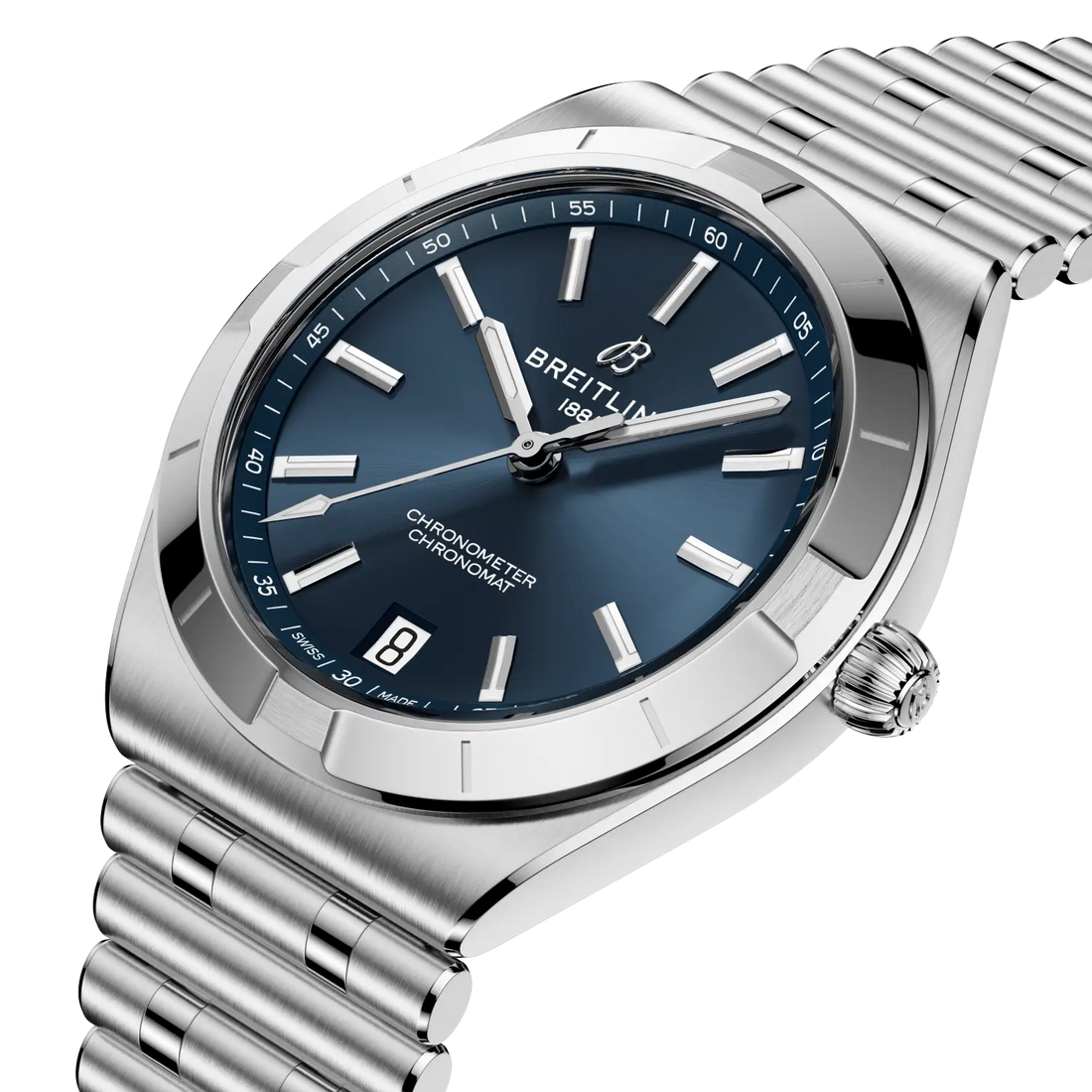 Breitling Chronomat Automatic 36 reference A10320101C1A1 with Blue dial, Stainless steel case, strap, front view