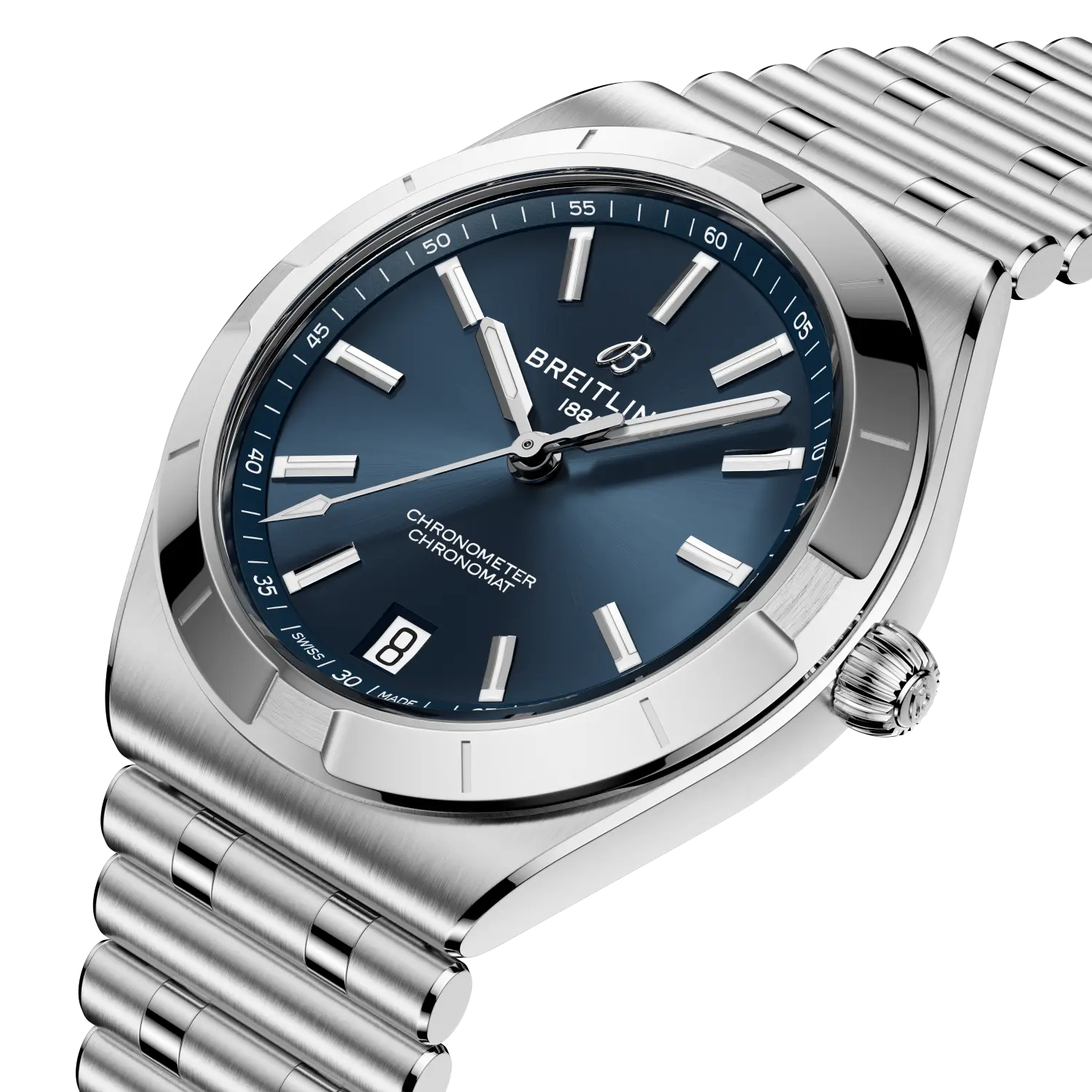 Breitling Chronomat Automatic 36 reference A10320101C1A1 with Blue dial, Stainless steel case, strap, three-quarter view