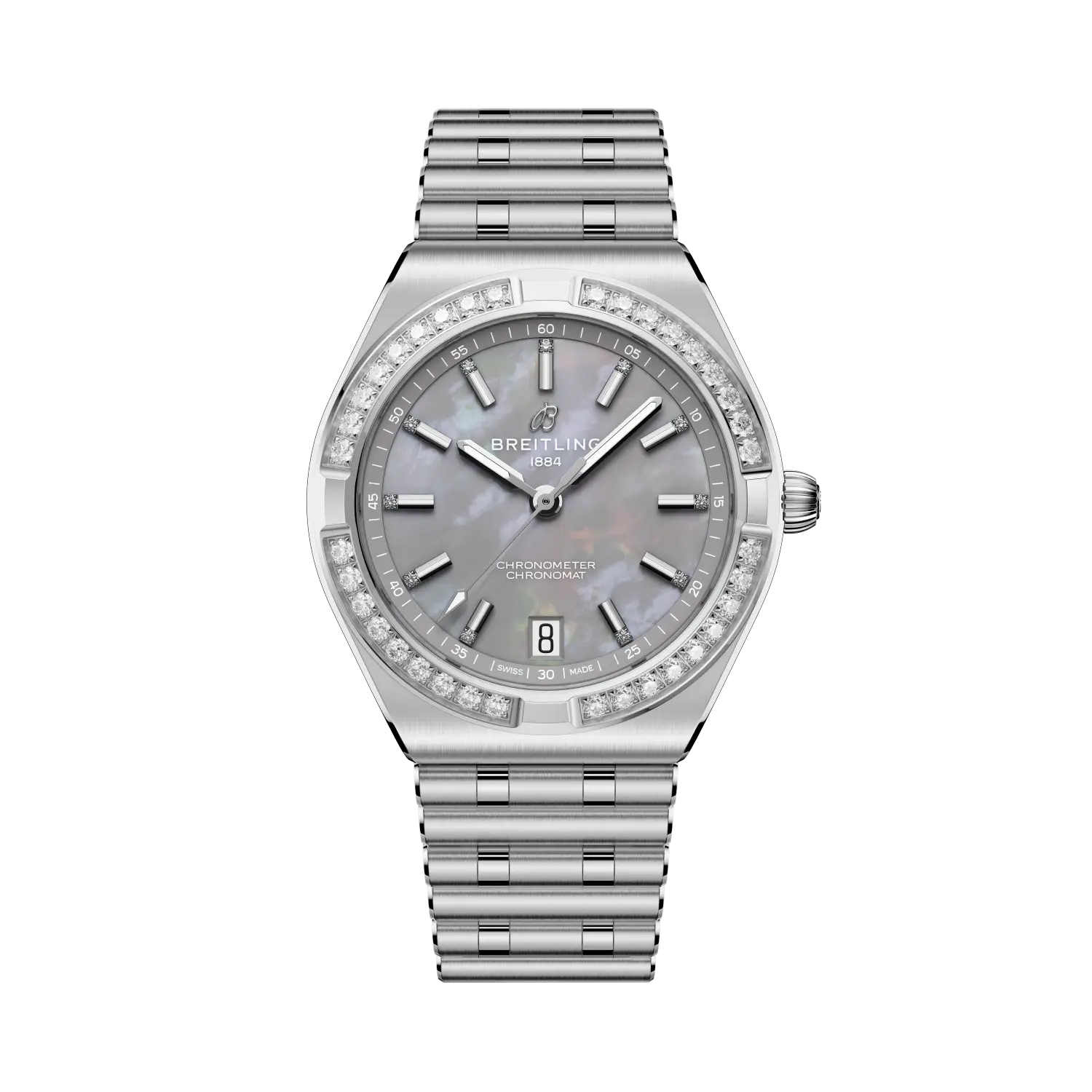 Breitling Chronomat Automatic 36 reference A10320591G1A1 with Gray mother-of-pearl dial, Stainless steel case, strap, front view