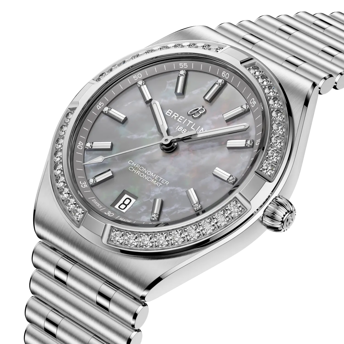 Breitling Chronomat Automatic 36 reference A10320591G1A1 with Gray mother-of-pearl dial, Stainless steel case, strap, front view