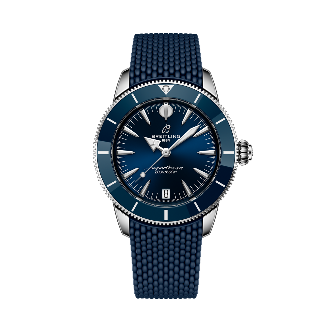 Breitling Superocean Heritage Automatic 36 reference A10390161C1S1 with Blue dial, Stainless steel case, blue rubber strap, front view
