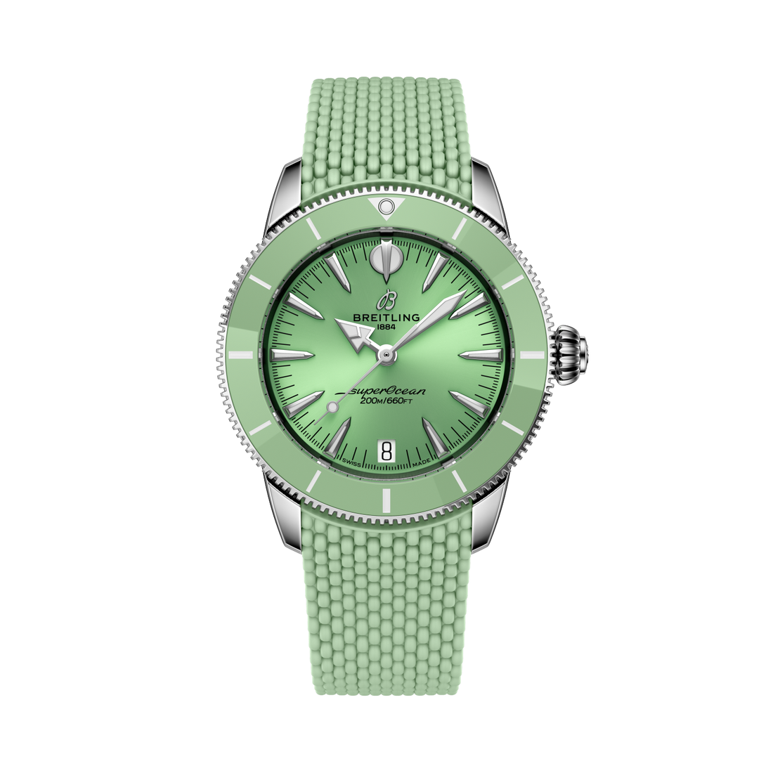 Breitling Superocean Heritage Automatic 36 reference A10390361L1S1 with Green dial, Stainless steel case, green rubber strap, front view