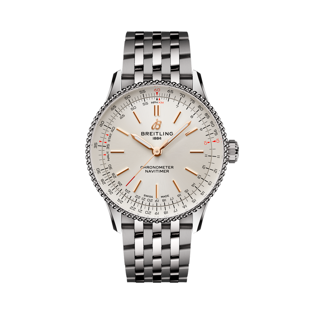 Breitling Navitimer Automatic 36 reference A17327211G1A1 with Cream dial, Stainless steel case, bracelet, front view