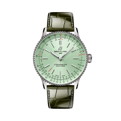 Breitling Navitimer Automatic 36 reference A17327361L1P1 with Mint green dial, Stainless steel case, alligator strap, front view