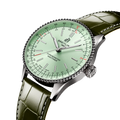 Breitling Navitimer Automatic 36 reference A17327361L1P1 with Mint green dial, Stainless steel case, alligator strap, three-quarter view