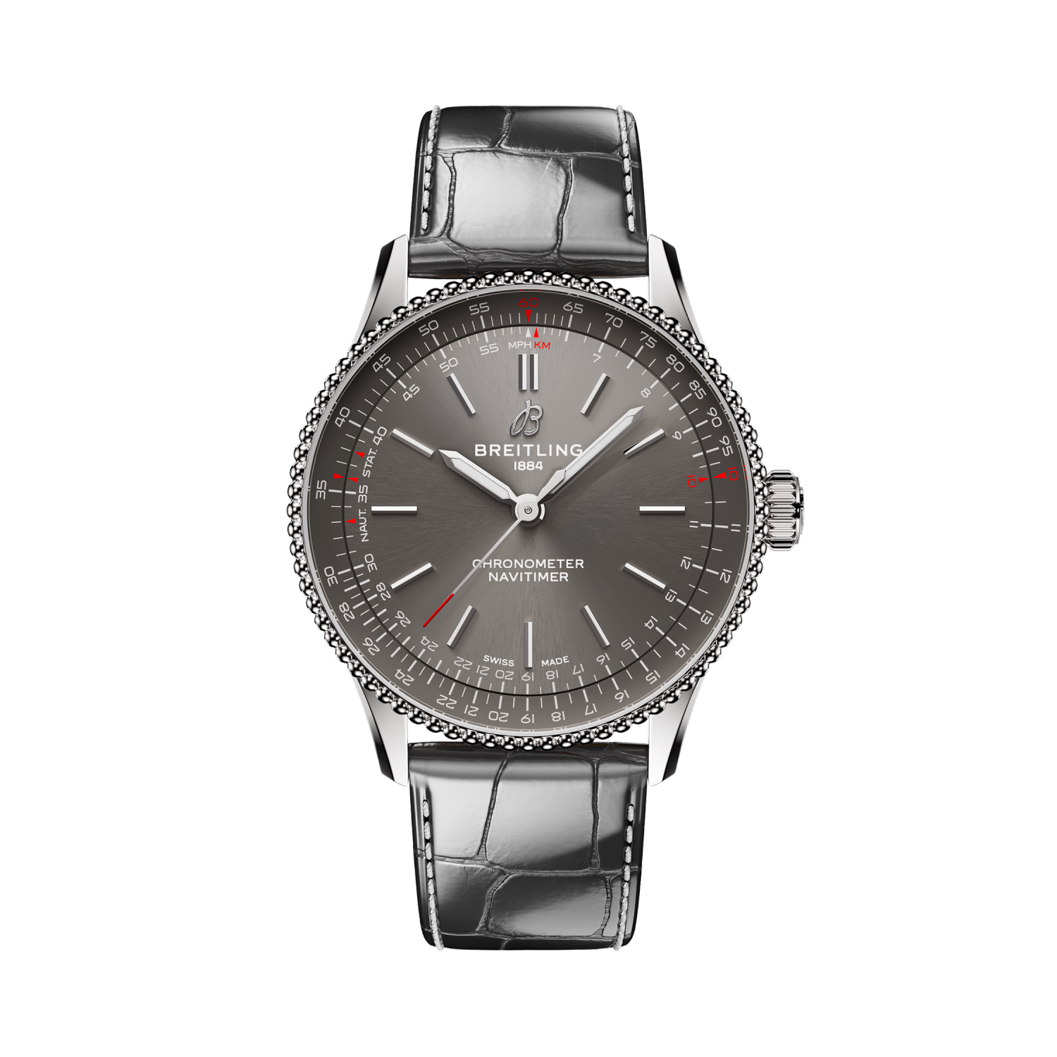 Breitling Navitimer Automatic 36 reference A17327381B1P1 with Anthracite dial, Stainless steel case, alligator strap, front view