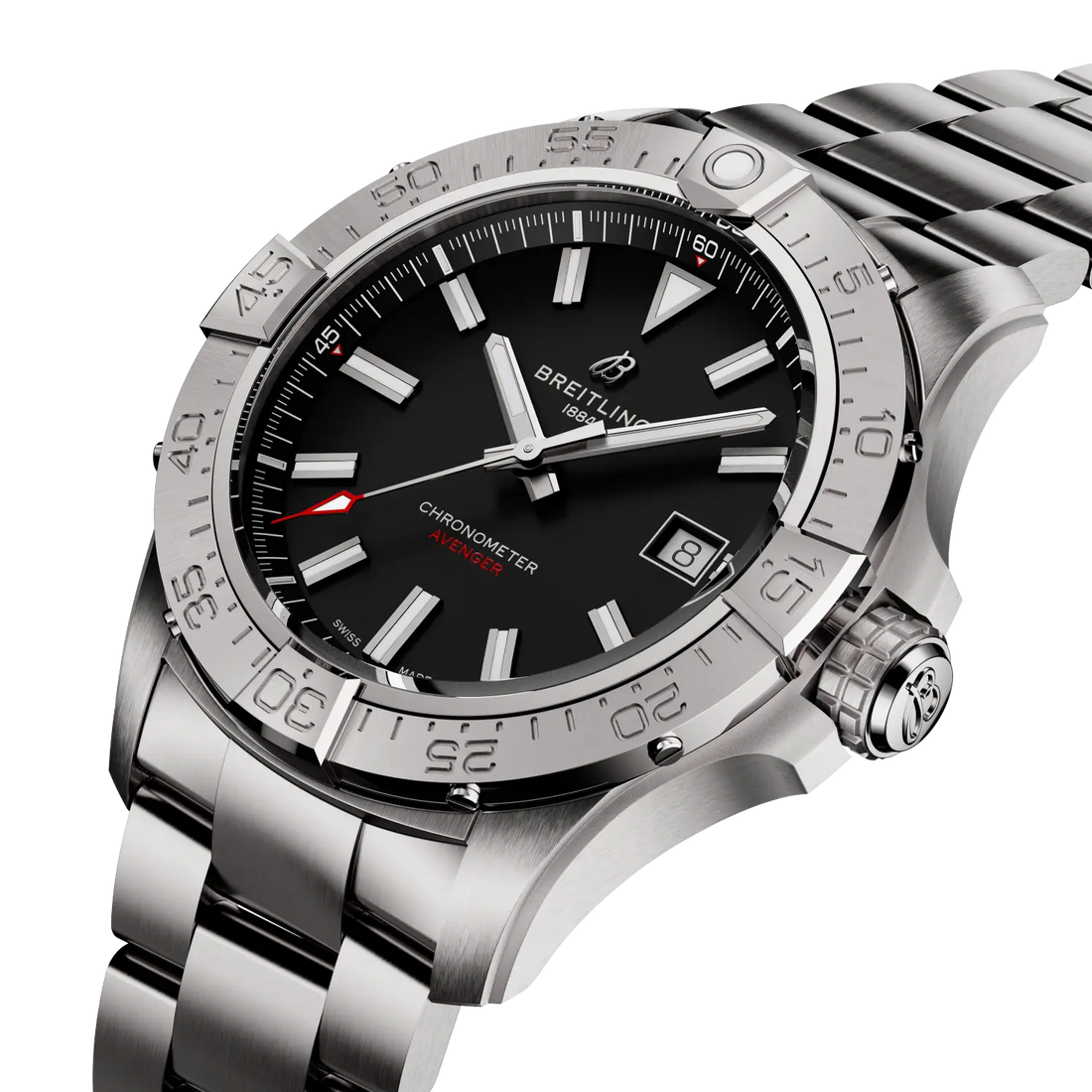 Breitling Avenger Automatic 42 reference A17328101B1A1 with Black dial, Stainless steel case, bracelet, front view
