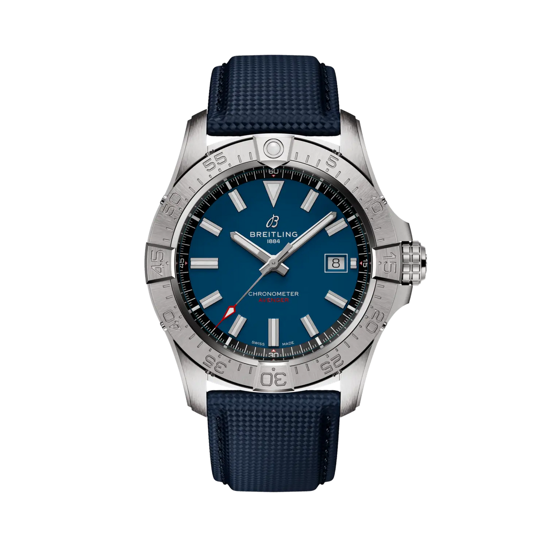 Breitling Avenger Automatic 42 reference A17328101C1X1 with Blue dial, Stainless steel case, calfskin strap, front view