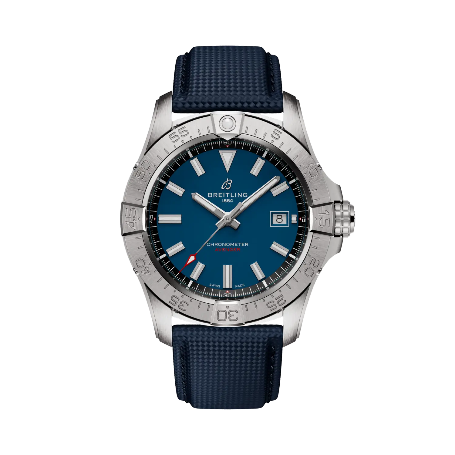Breitling Avenger Automatic 42 reference A17328101C1X1 with Blue dial, Stainless steel case, calfskin strap, front view