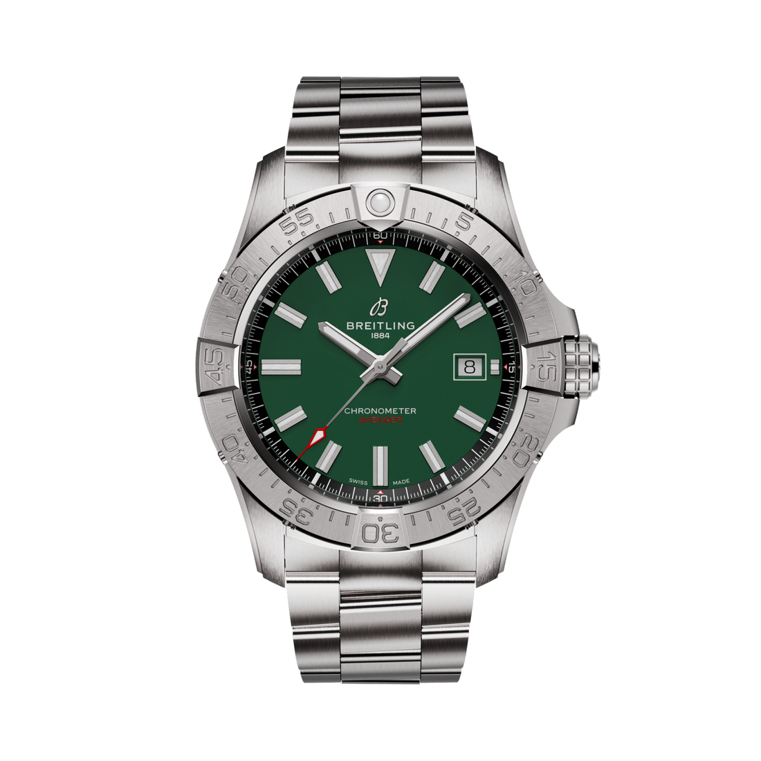 Breitling Avenger Automatic 42 reference A17328101L1A1 with Green dial, Stainless steel case, bracelet, front view