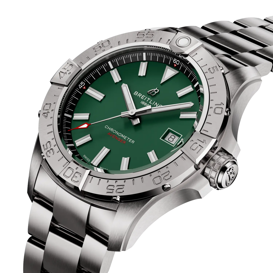 Breitling Avenger Automatic 42 reference A17328101L1A1 with Green dial, Stainless steel case, bracelet, front view