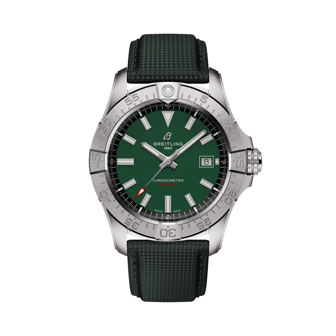 Breitling Avenger Automatic 42 reference A17328101L1X1 with Green dial, Stainless steel case, green calfskin strap, front view