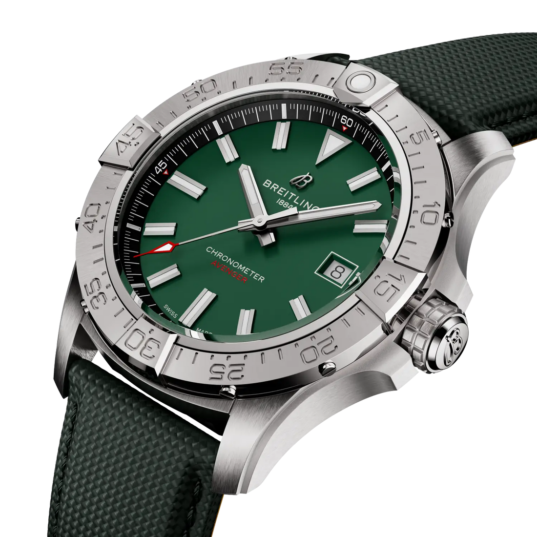 Breitling Avenger Automatic 42 reference A17328101L1X1 with Green dial, Stainless steel case, green calfskin strap, front view