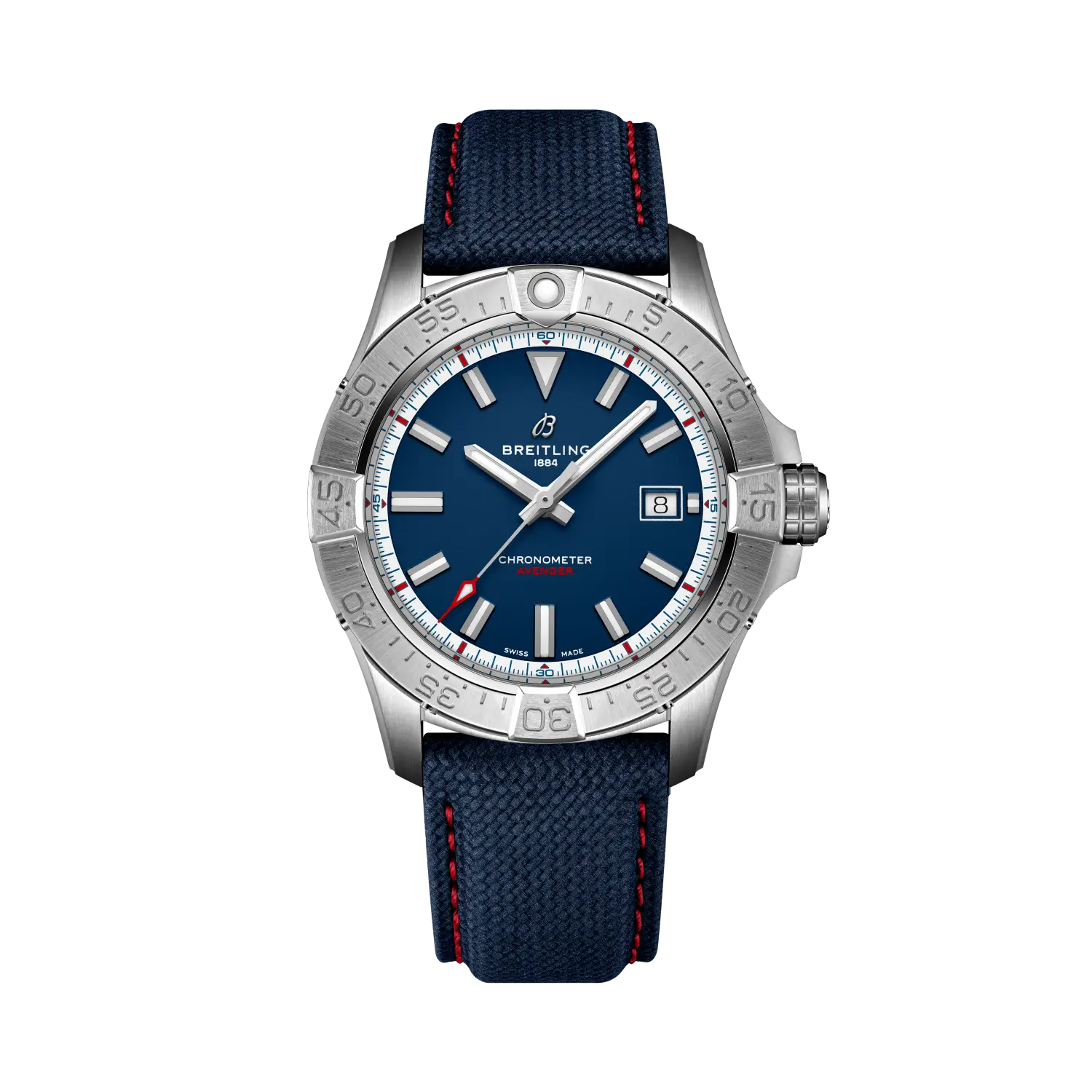 Breitling Avenger Automatic 42 America250 reference A173281B1C1X1 with Blue dial, Stainless steel case, calfskin strap, front view