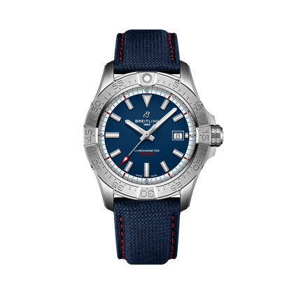 Breitling Avenger Automatic 42 America250 reference A173281B1C1X1 with Blue dial, Stainless steel case, calfskin strap, front view