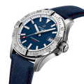 Breitling Avenger Automatic 42 America250 reference A173281B1C1X1 with Blue dial, Stainless steel case, calfskin strap, three-quarter view