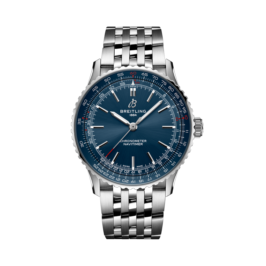 Breitling Navitimer Automatic 41 reference A17329161C1A1 with Blue dial, Stainless steel case, bracelet, front view