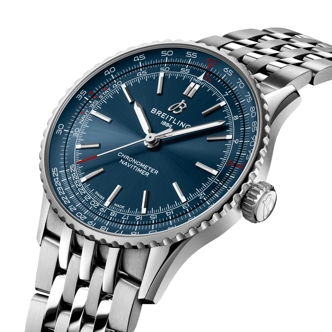 Breitling Navitimer Automatic 41 reference A17329161C1A1 with Blue dial, Stainless steel case, bracelet, three-quarter view