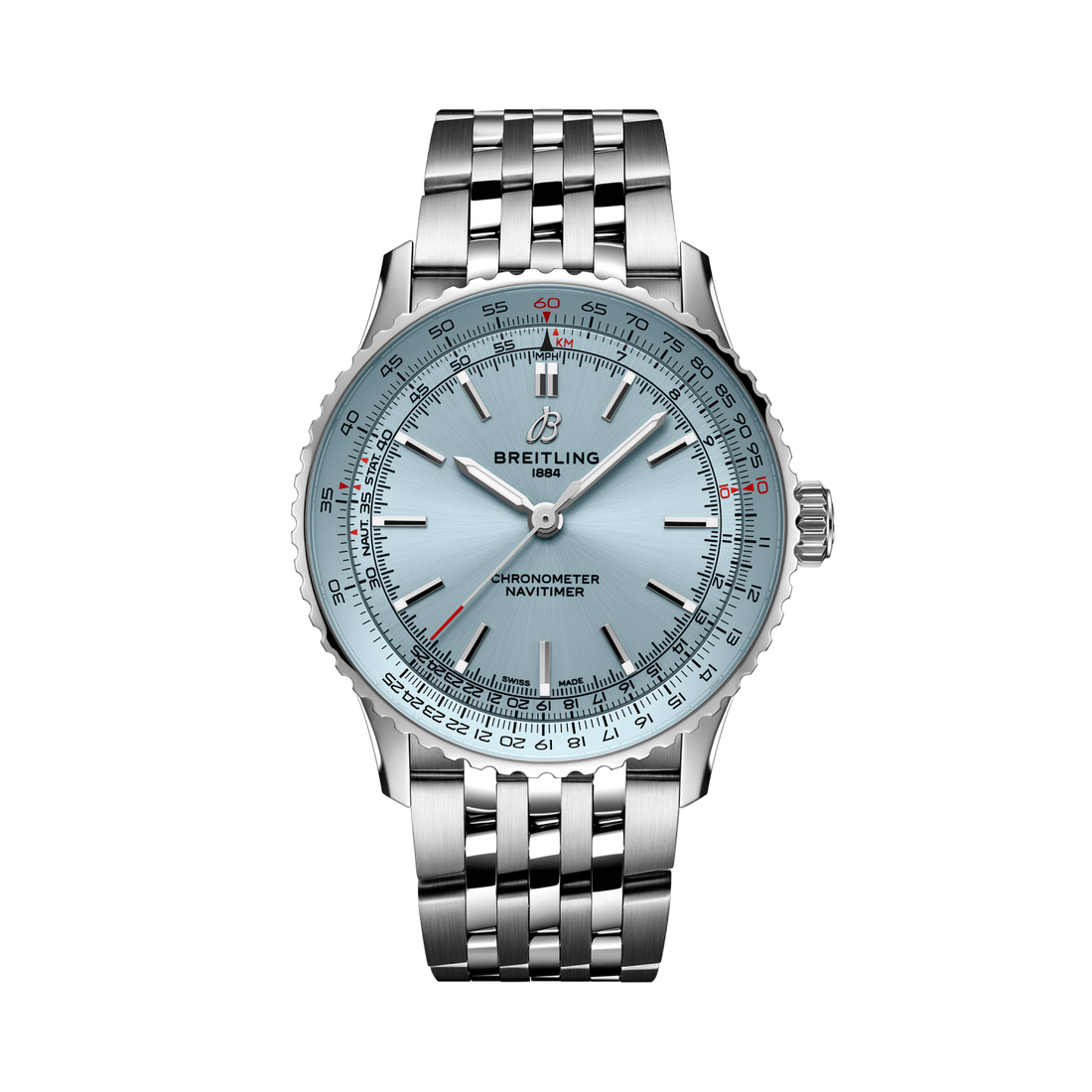 Breitling Navitimer Automatic 41 reference A17329171C1A1 with Ice blue dial, Stainless steel case, bracelet, front view