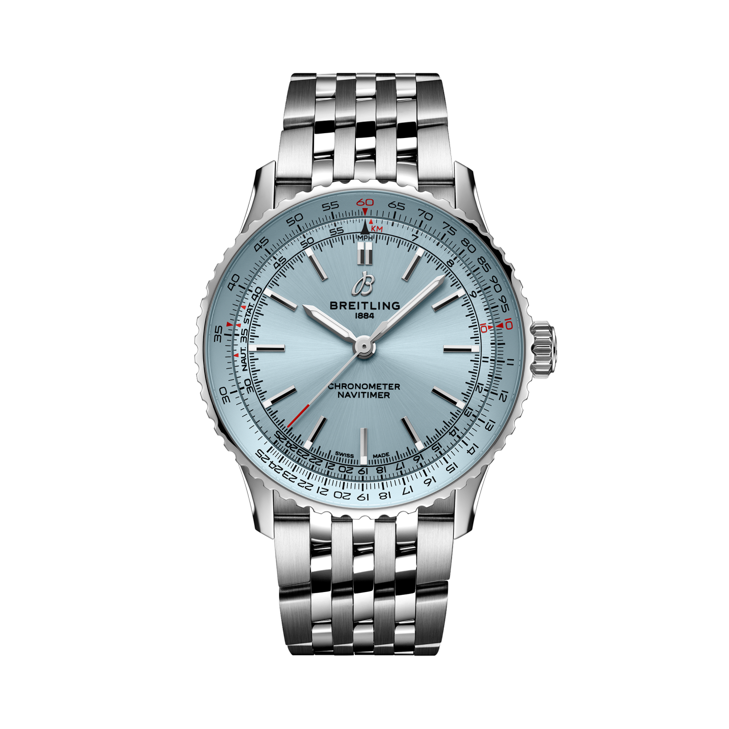 Breitling Navitimer Automatic 41 reference A17329171C1A1 with Ice blue dial, Stainless steel case, bracelet, front view