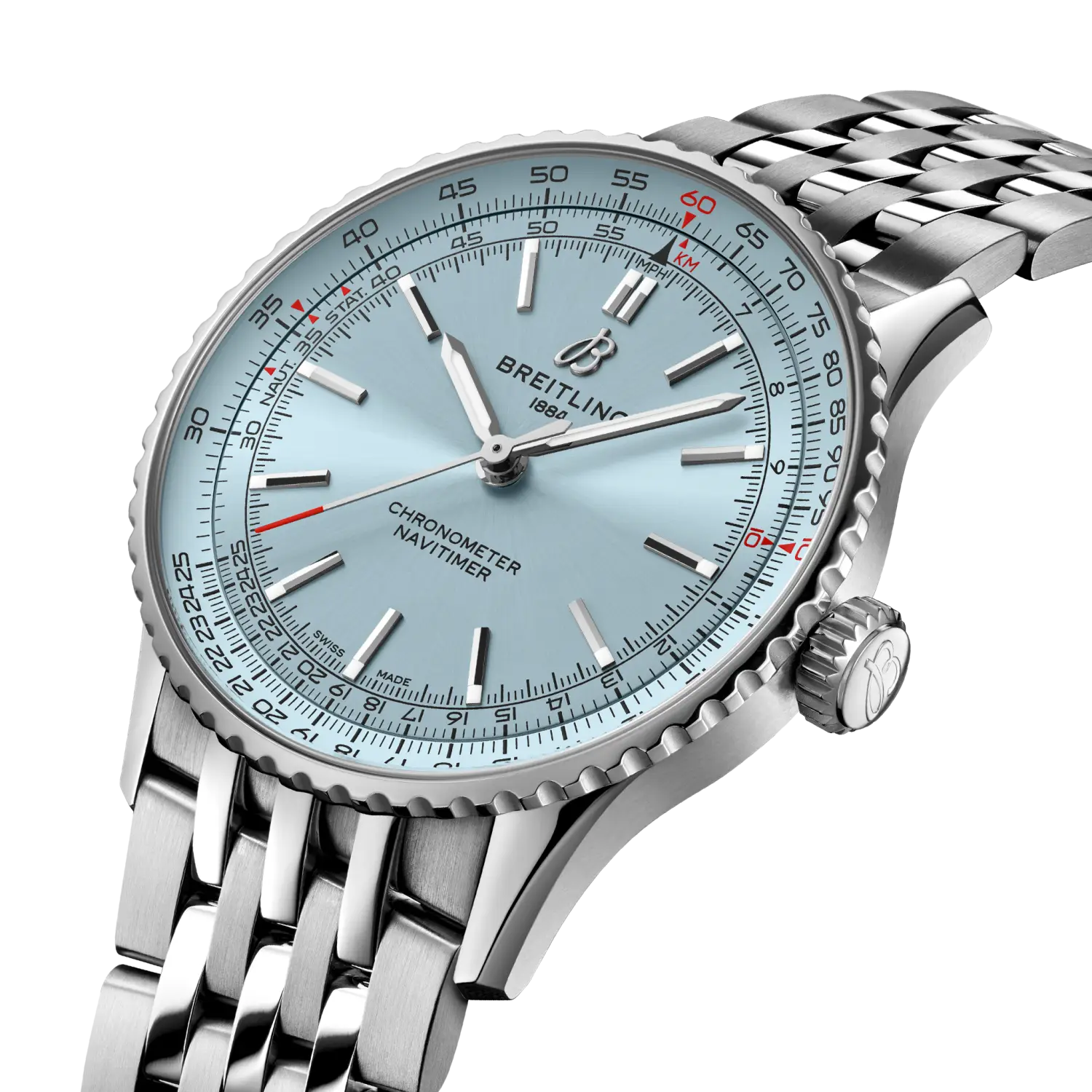 Breitling Navitimer Automatic 41 reference A17329171C1A1 with Ice blue dial, Stainless steel case, bracelet, three-quarter view