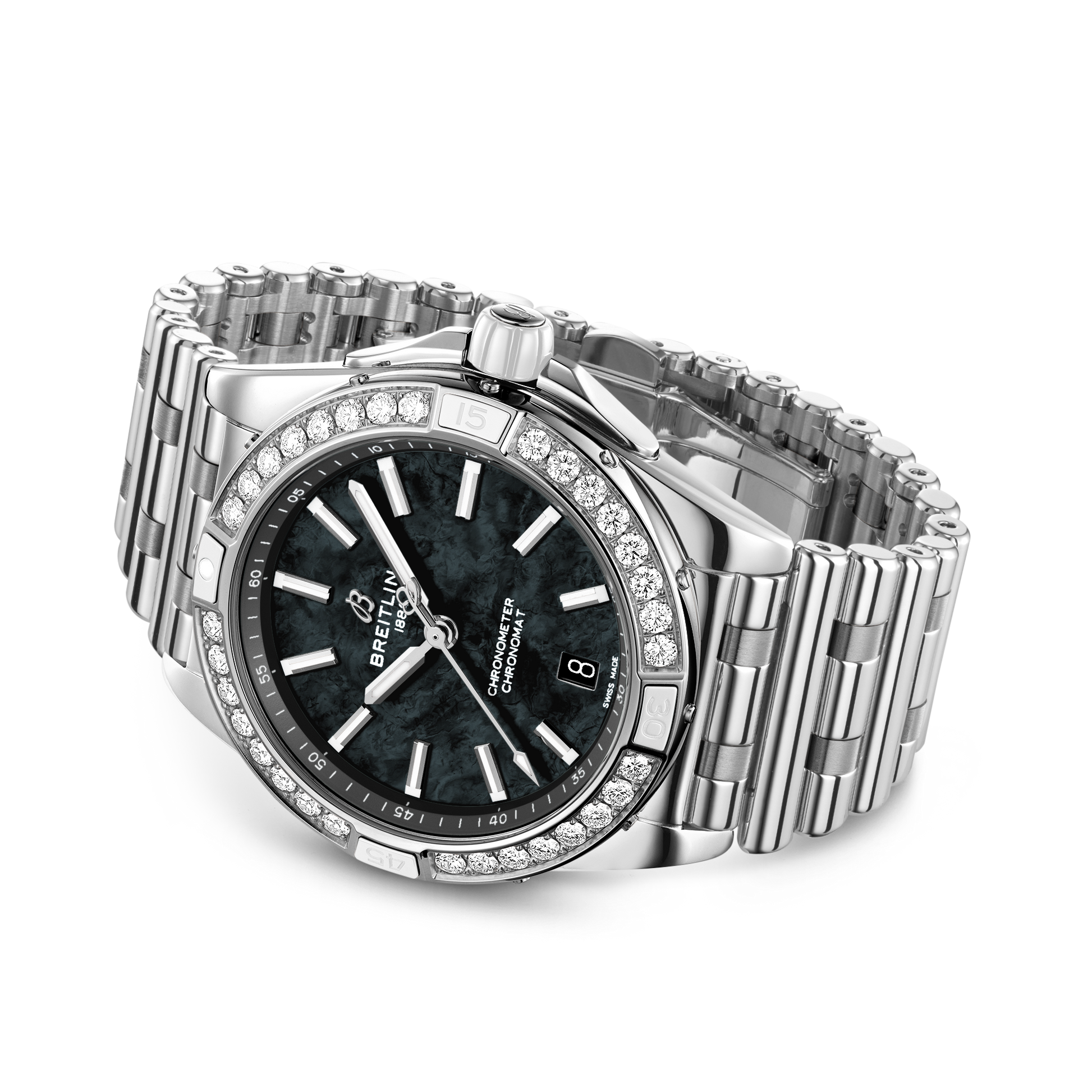 Breitling Super Chronomat Automatic 38 reference A173561A1B1A1 with Black mother-of-pearl dial, Stainless steel case, bracelet, bracelet or strap configuration view