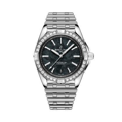 Breitling Super Chronomat Automatic 38 reference A173561A1B1A1 with Black mother-of-pearl dial, Stainless steel case, bracelet, front view