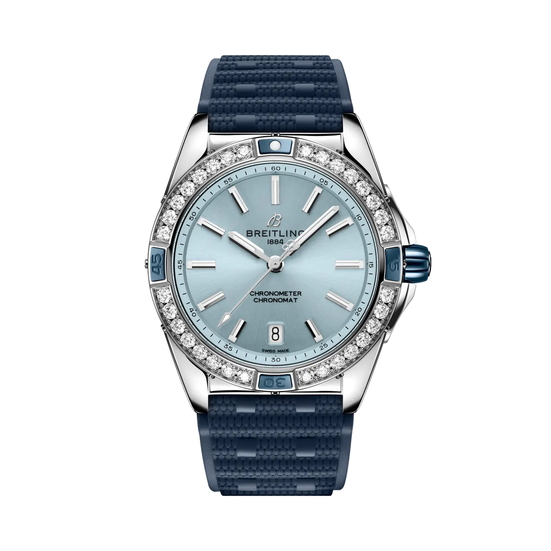 Breitling Super Chronomat Automatic 38 reference A17356531C1S1 with Blue dial, Stainless steel case, rubber strap, front view