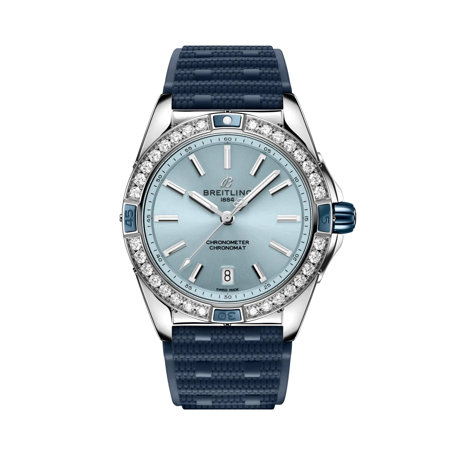 Breitling Super Chronomat Automatic 38 reference A17356531C1S1 with Blue dial, Stainless steel case, rubber strap, front view