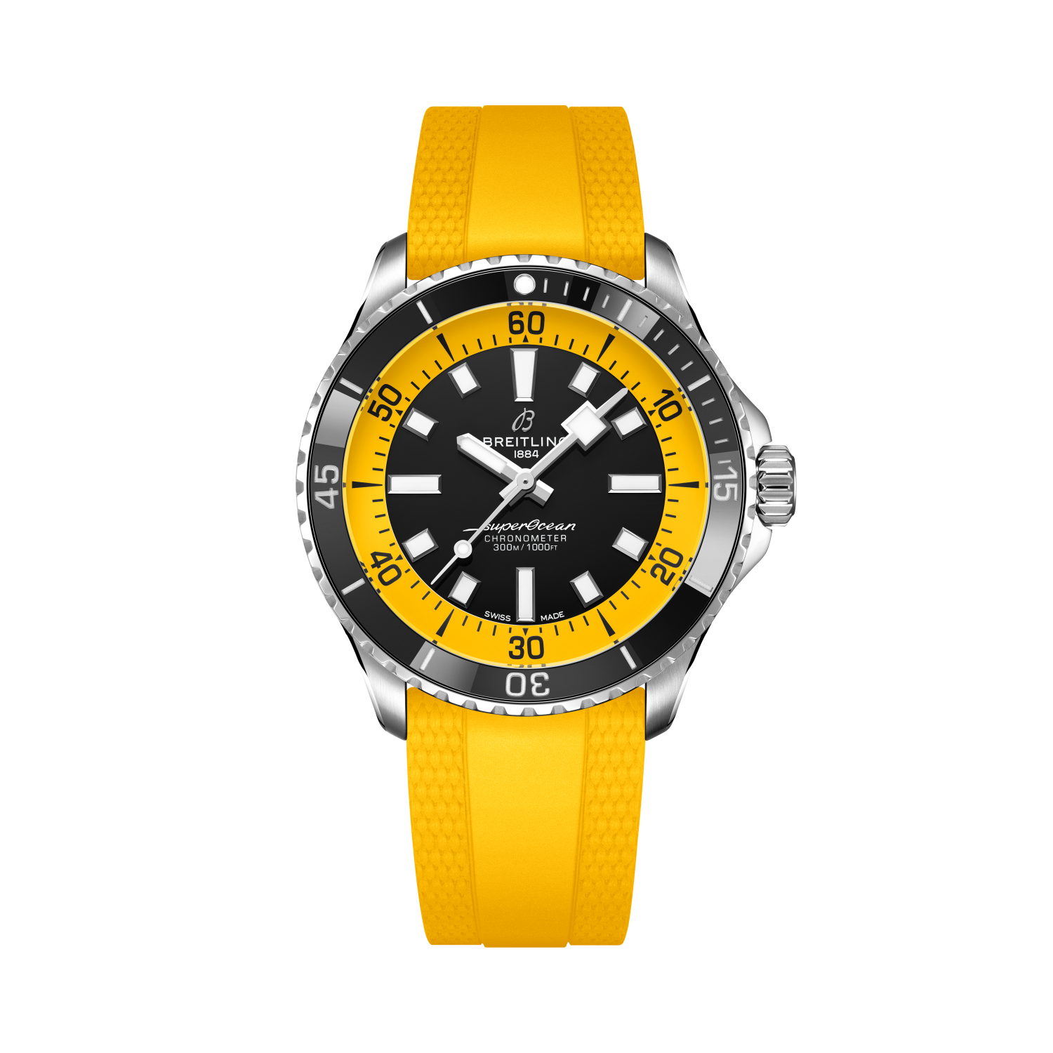 Breitling Superocean Automatic 42 reference A173751C1B1S1 with Black dial, Stainless steel case, rubber strap, front view
