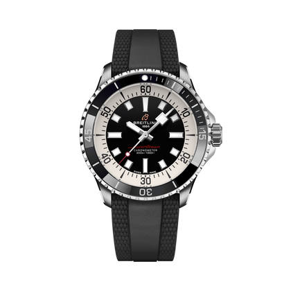 Breitling Superocean Automatic 42 reference A17375211B1S1 with Black dial, Stainless steel case, rubber strap, front view