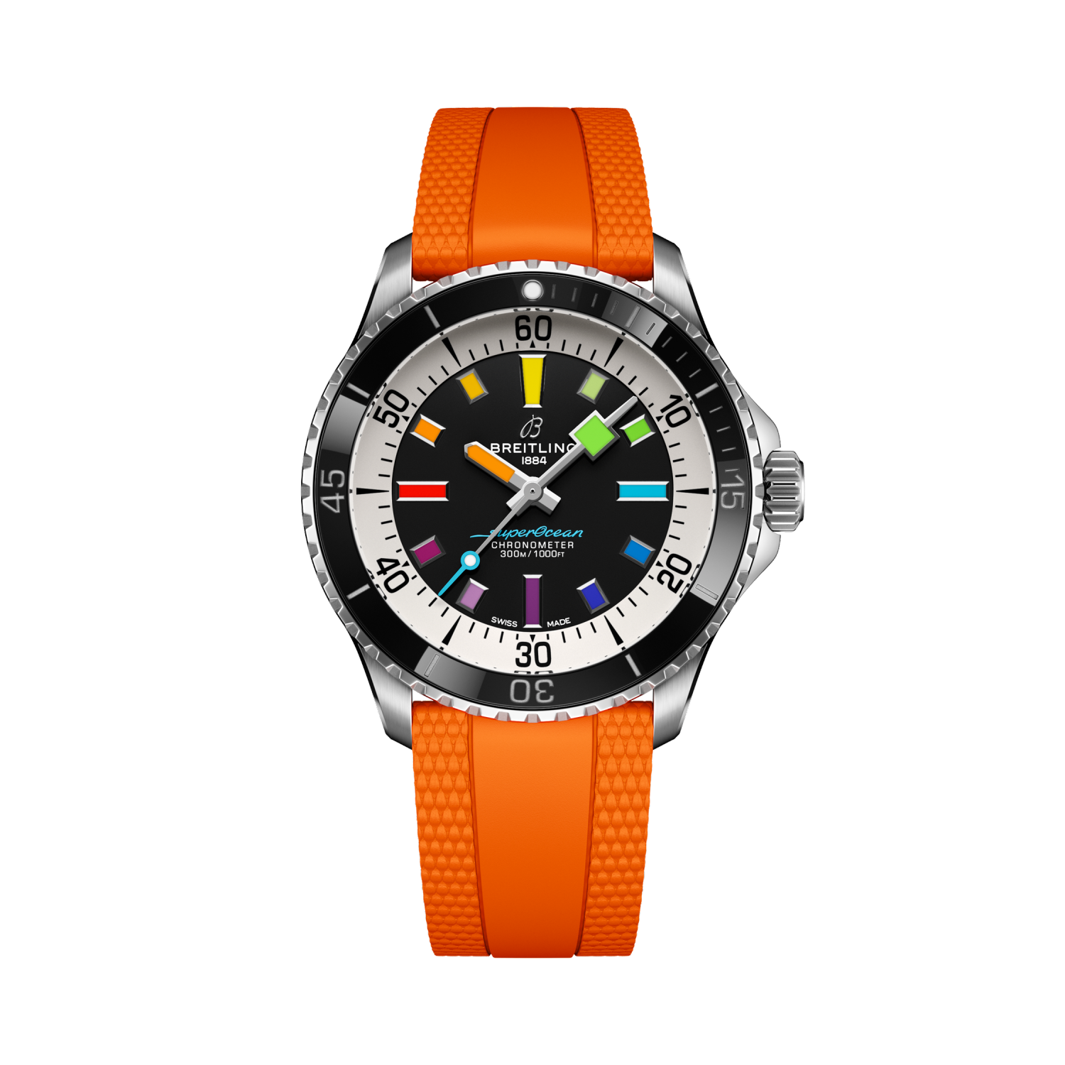 Breitling Superocean Automatic 42 reference A17375211B2S3 with Black dial, Stainless steel case, rubber strap, front view